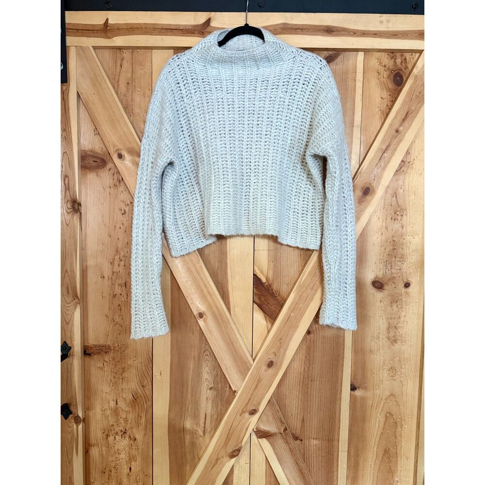 Aerie Cream Wool Turtleneck Sweater Cropped Cottagecore Knit Preppy Retro